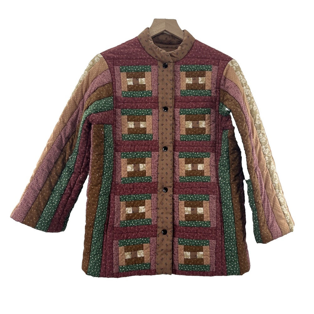 Handmade Quilt Coat Brown Girls Large Women XXS Patchwork Floral Cottage Country